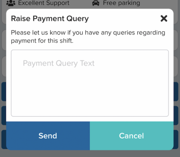 Box to write your payment query in on the Clarity Locums app