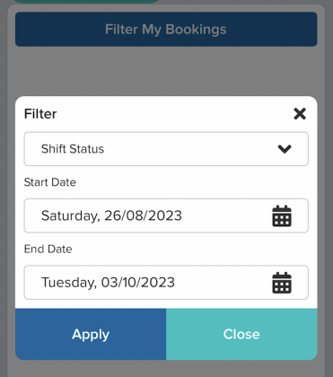 Filter your shifts option on the Clarity Locums app