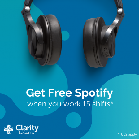 Get Free Spotify when you work 15 shifts with Clarity Locums