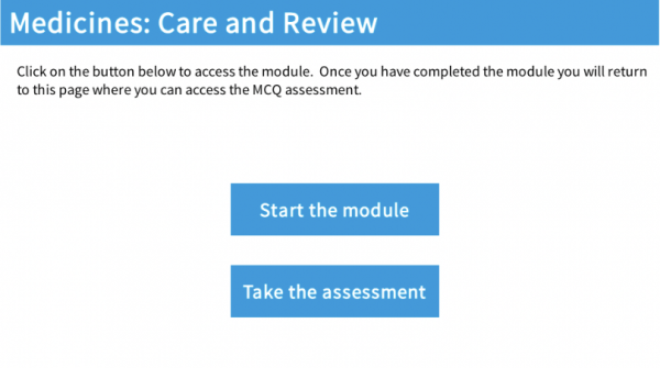Screenshot of the TURAS website showing the Medicine Care and Service assesment 