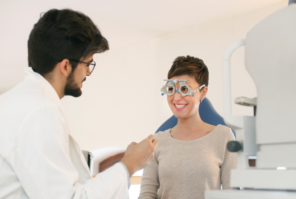 woman getting eye exam